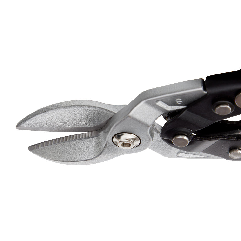 Metal pliers with black handle on a white background